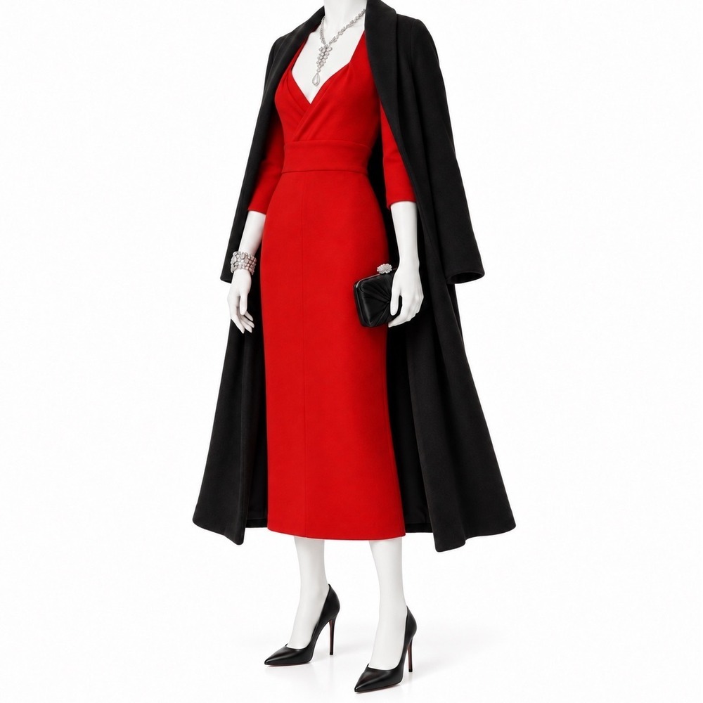 DIANE VON FURSTENBERG Red Wool Surplice Fitted Y2K Dress | Made in USA | Sz 4